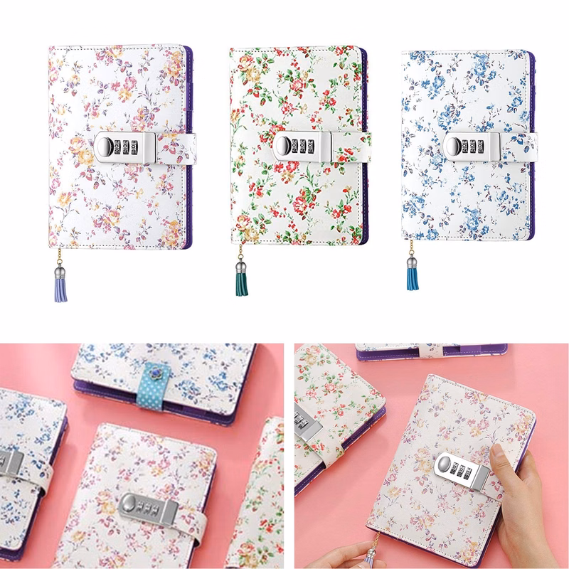 7.3 x 5.3 inch PU Leather Combination Locked Diary Journal Notebook