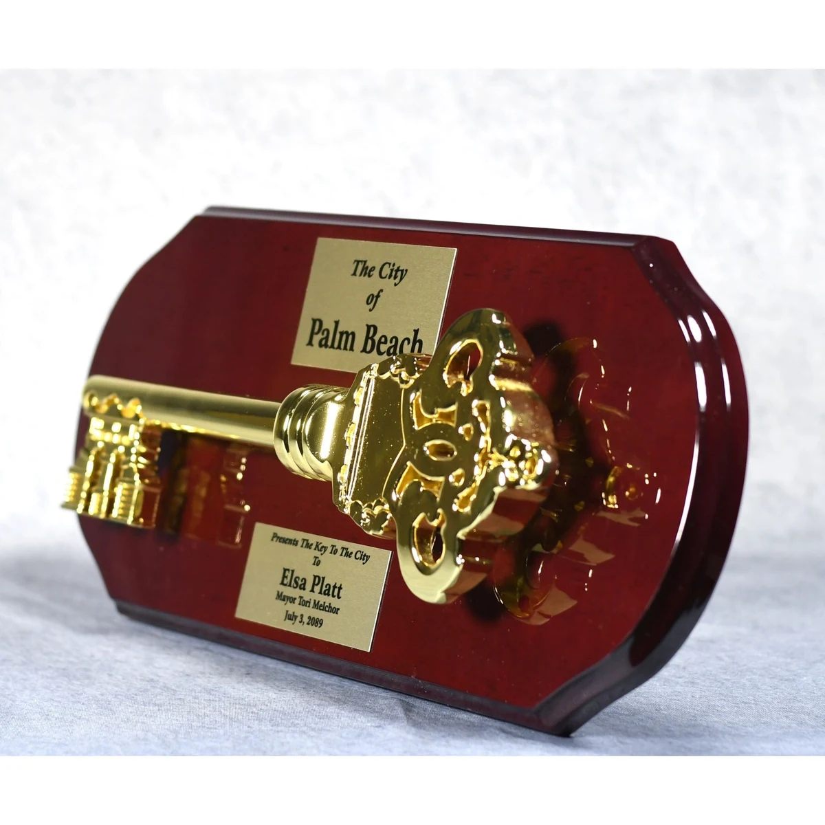 Gold Key Mounted On Rosewood Plaque 1