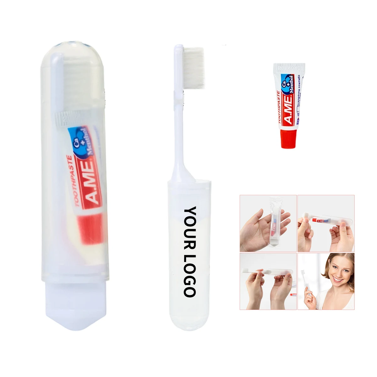 Portable Travel Folding Toothbrush With Toothpaste Kit 1
