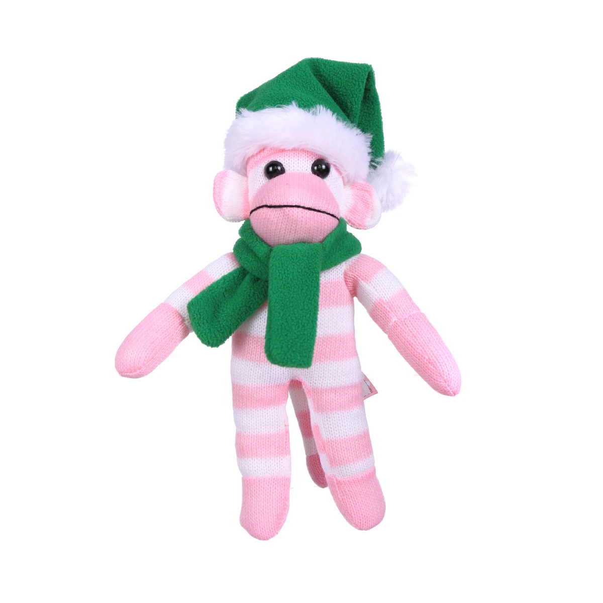 Pink Sock Monkey (Plush) with Christmas Hat and Scarf 1