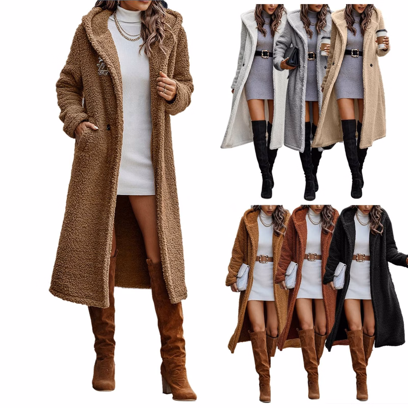 Women's 2023 Winter Coat Plush wool Long hooded jacket