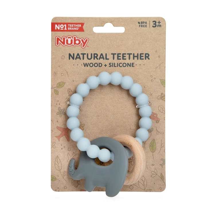 Nuby Teether Rings - Elephant Wood & Silicone 1
