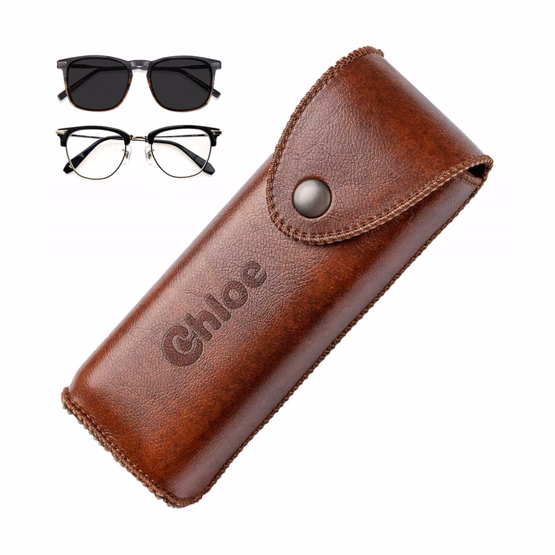 Hard Shell Genuine Leather Glasses Case