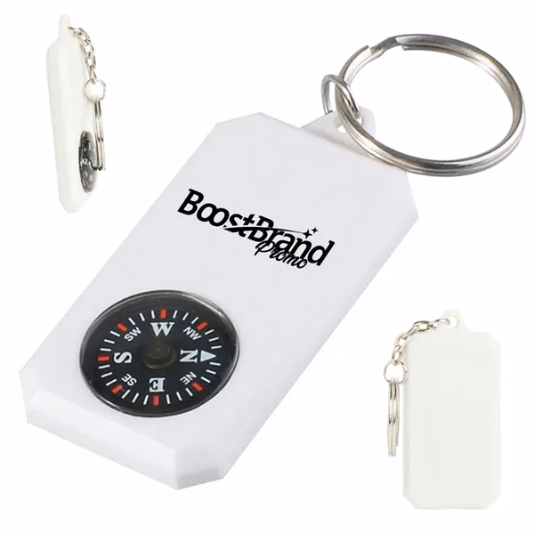 Custom Metal Compass Keychain with Split Ring — Adventure & Navigation Gear