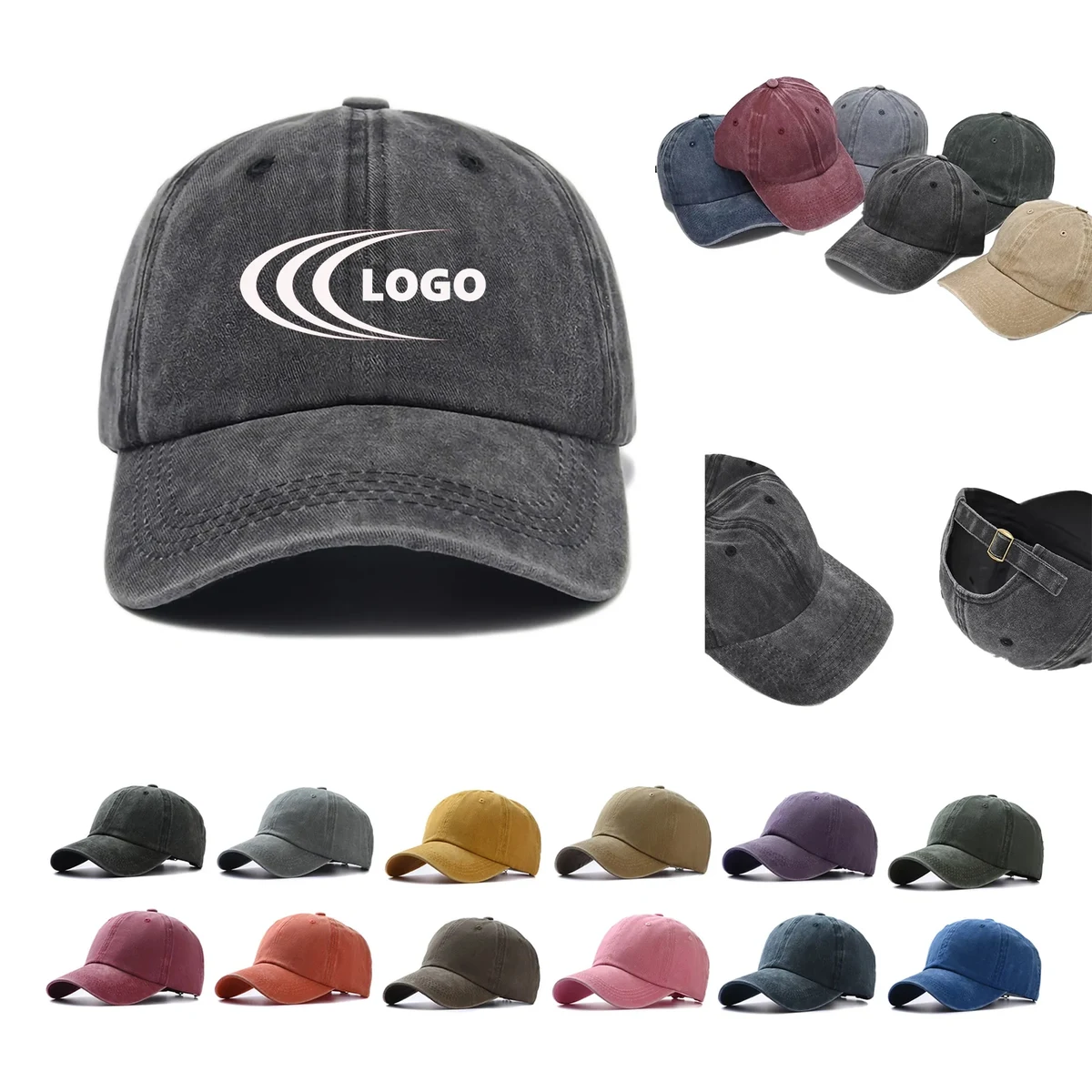 MOQ10 Vintage Cotton Washed Adjustable Baseball Caps 1