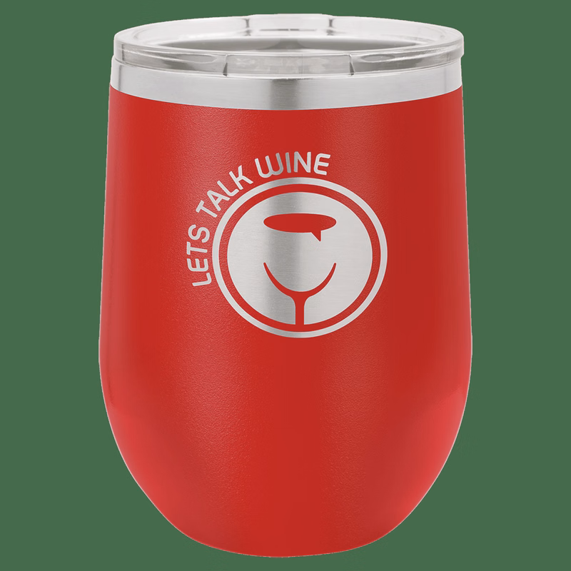 12 oz. Red Laser Engraved Polar Camel Stemless Wine Tumbler w/Clear Lid