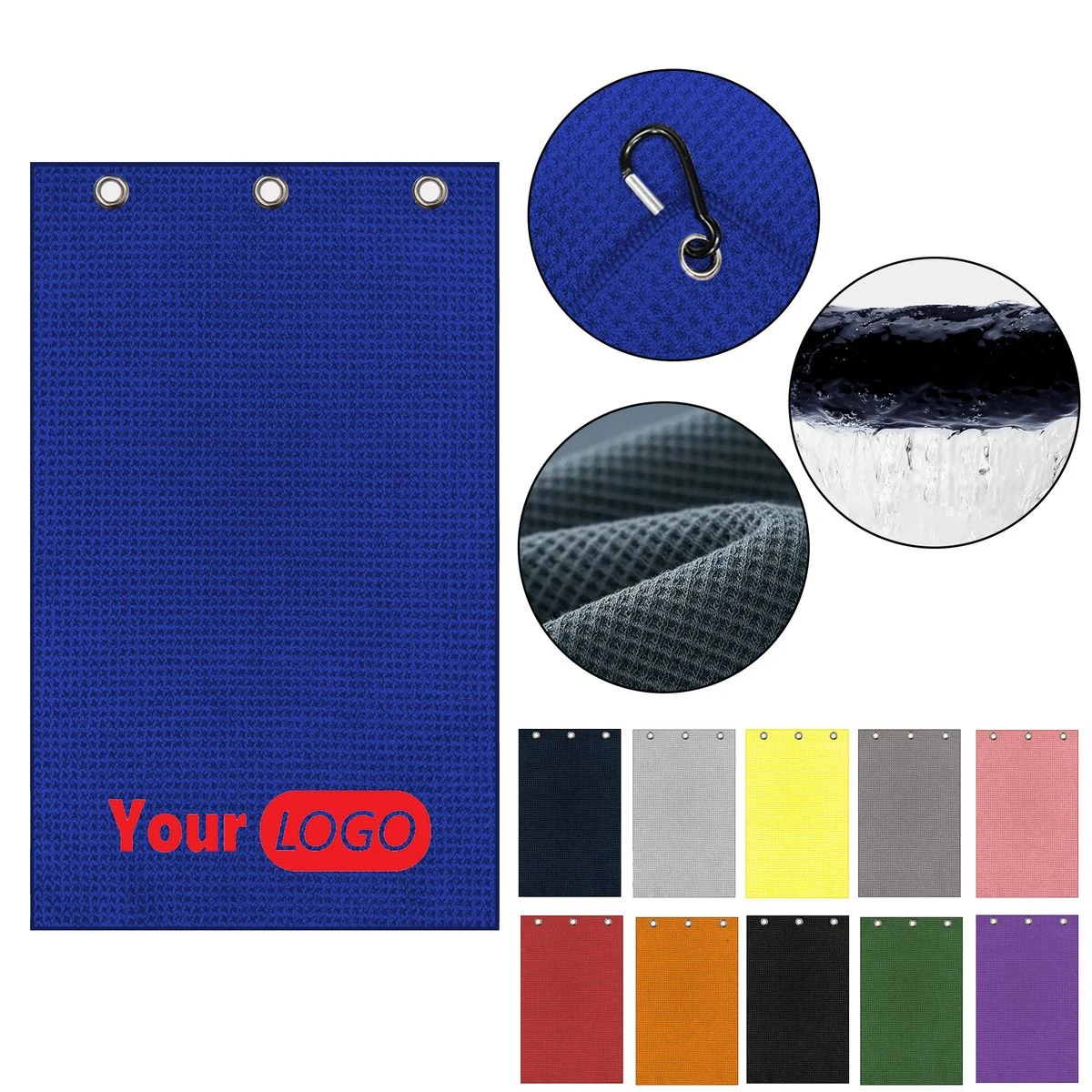 24"x16"Microfiber Tri-Fold Golf Towel with Carabiner Clip 1