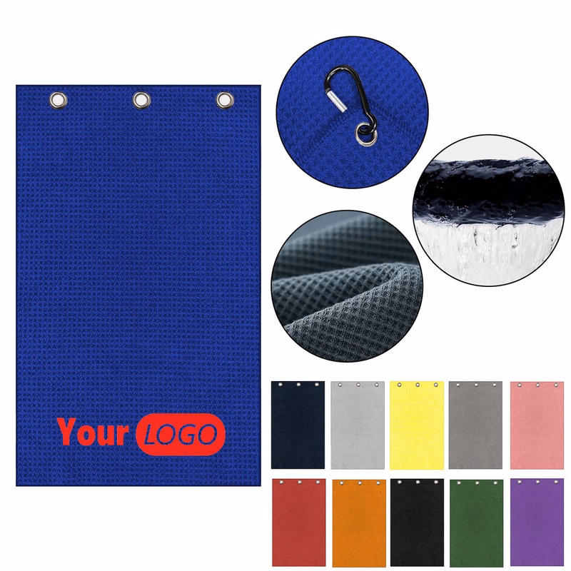 24"x16"Microfiber Tri-Fold Golf Towel with Carabiner Clip