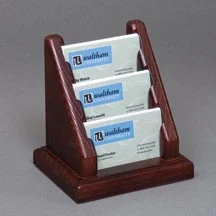 3-Pocket Solid Oak Business Card Holder 1