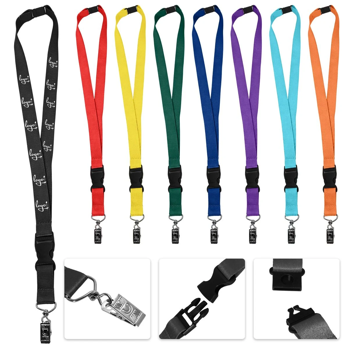 Polyester Lanyard with Safety Buckle & Metal Clip 1