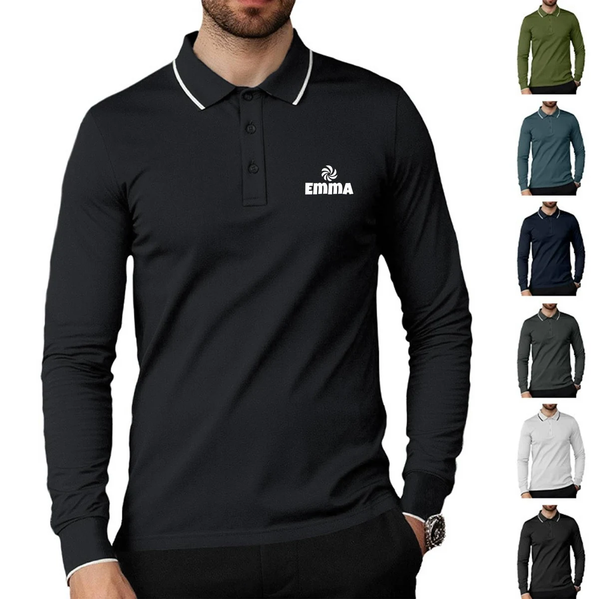 Mens Loose Fit Polo Long Sleeve Breathable Golf Shirt 1