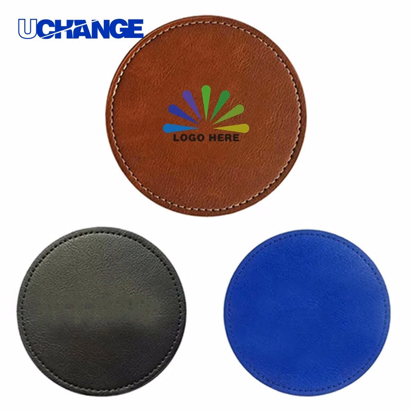 Customized Round PU Leather Coaster Mat (4")