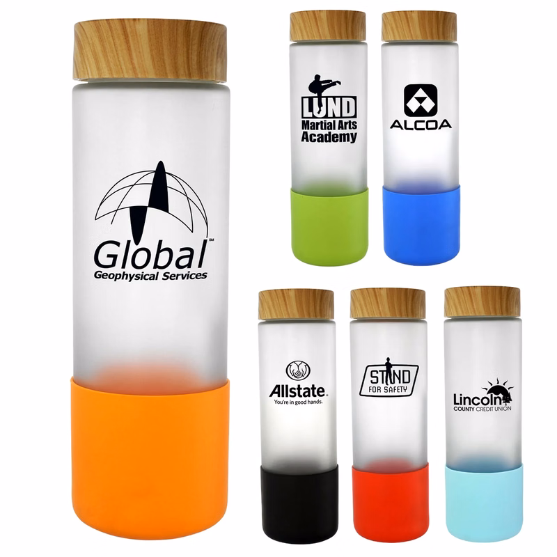 Bamboo Pattern 22 oz. Frosted Glass Grip Bottle