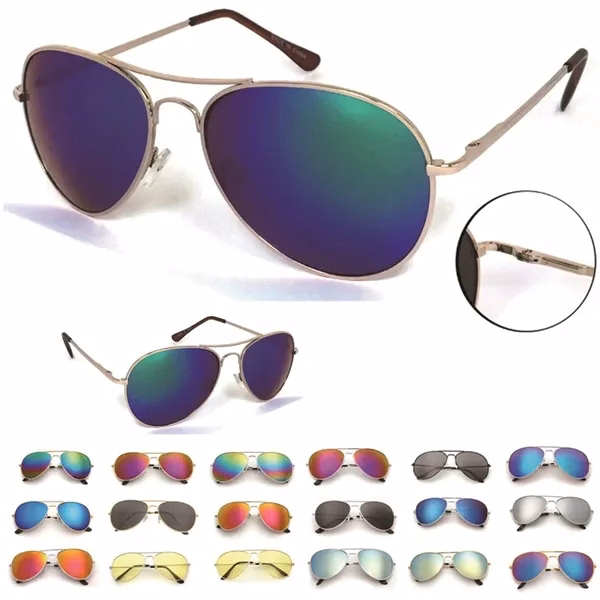 Custom Mirrored Aviator Sunglasses with Reflective Lenses — Corporate Gift Promo