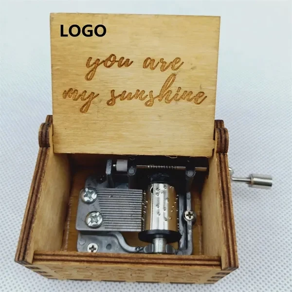 Custom Wooden Hand-Cranked Music Box with Vintage Carving — Gift Promo Item 1