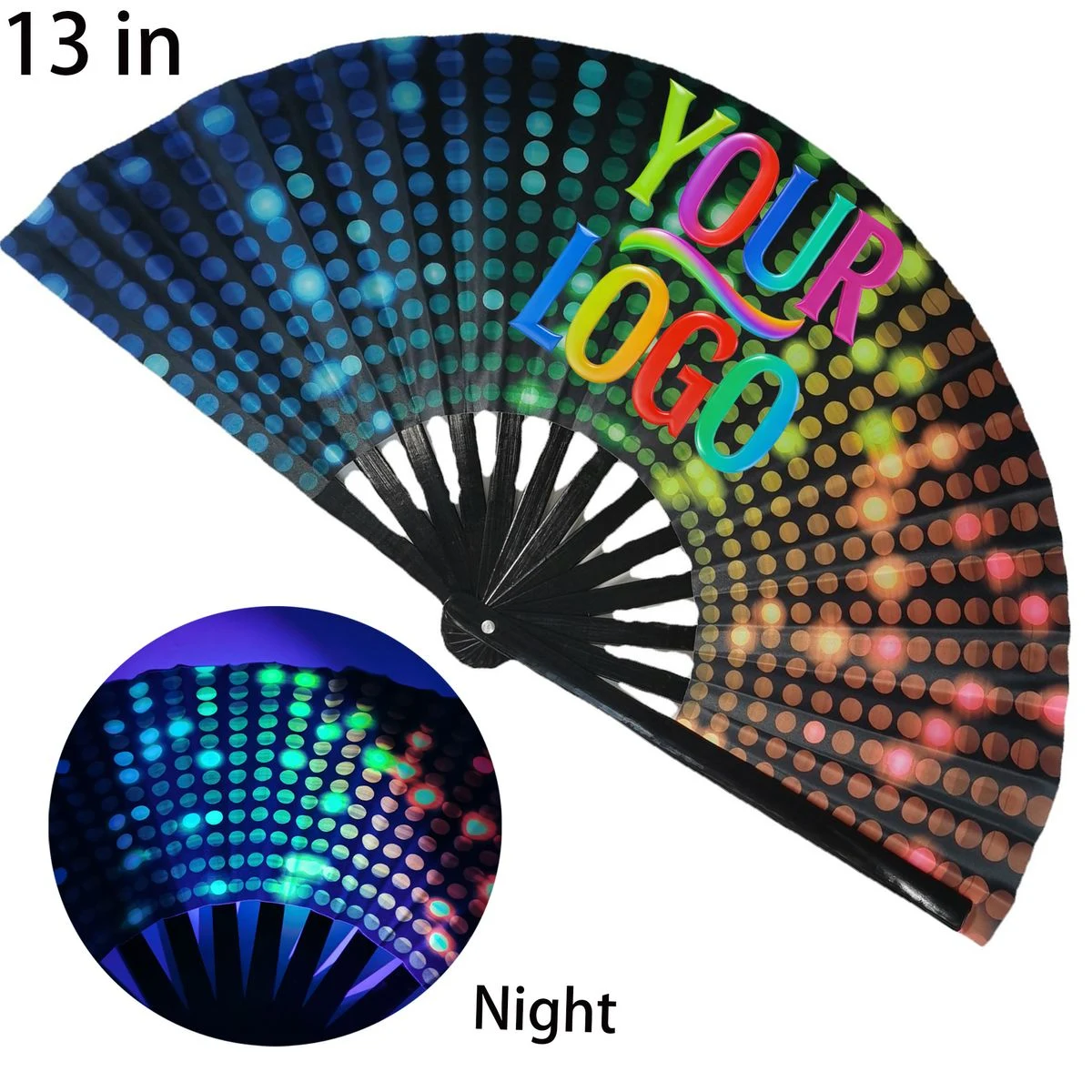 Customizable Fluorescent Glow Clack Hand Fan 1