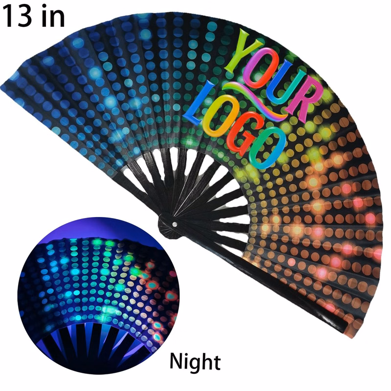 Customizable Fluorescent Glow Clack Hand Fan