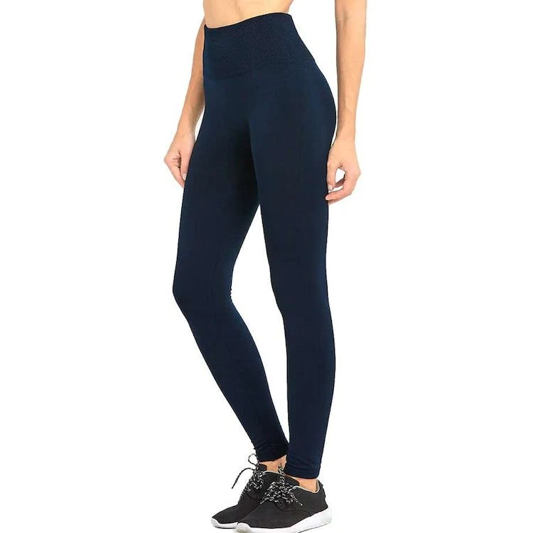 Women's High Waist Fleece Leggings - Navy Extra-Wide Band One Size 1