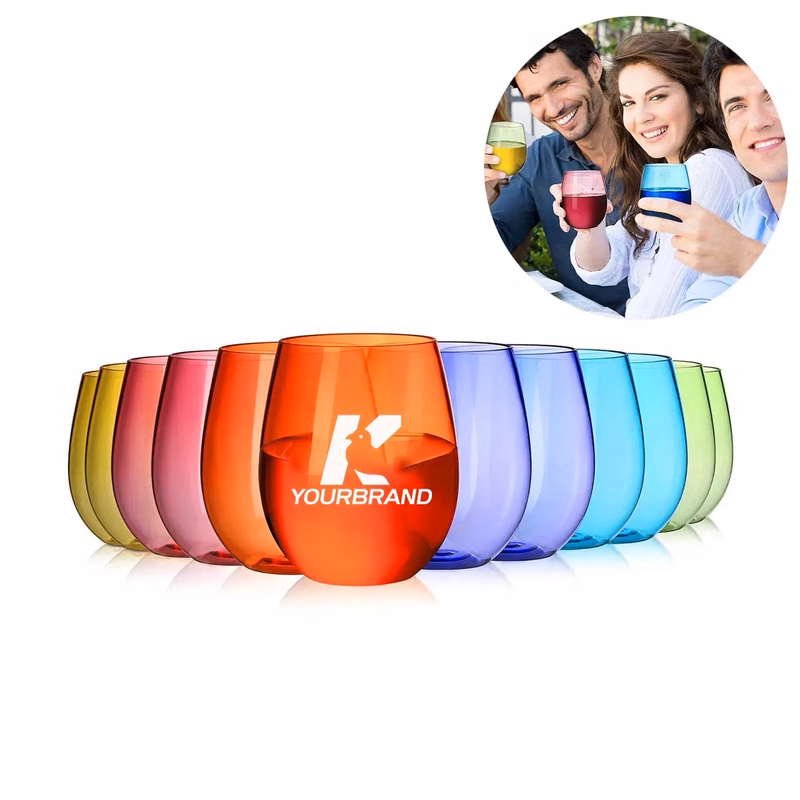 16 oz Multicolor Reusable Plastic Stemless Wine Tumbler