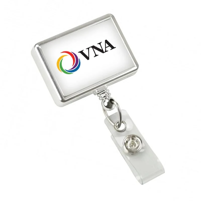 Chrome Rectangle Badge Reel w/Clear Vinyl Strap 1