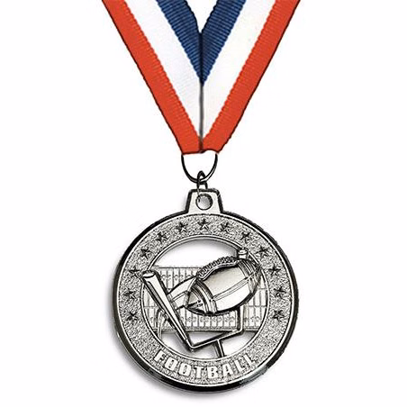 Medallion: 2" Circle Cut Out Football Silver w