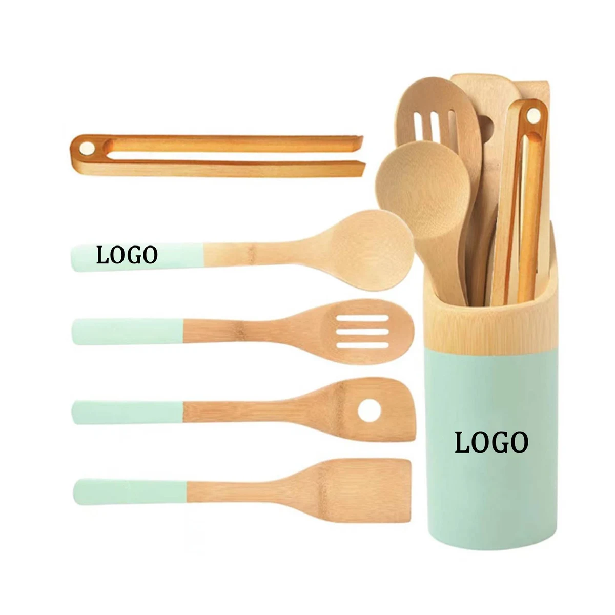 Painted Handle Bamboo Spatula Set 1