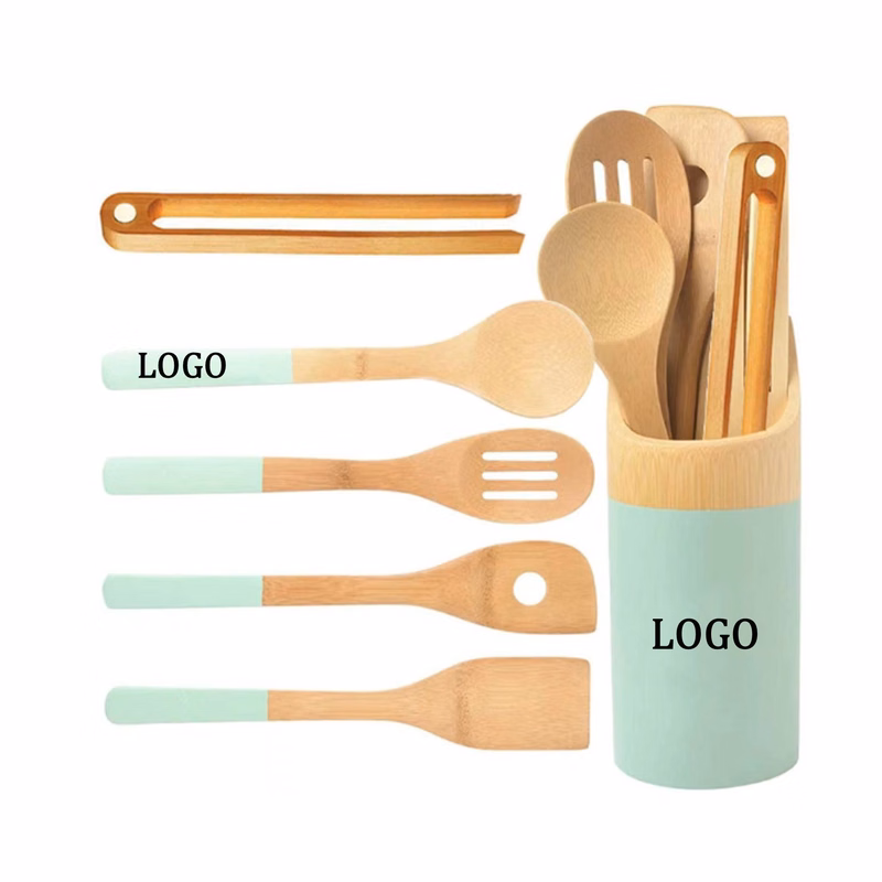 Painted Handle Bamboo Spatula Set