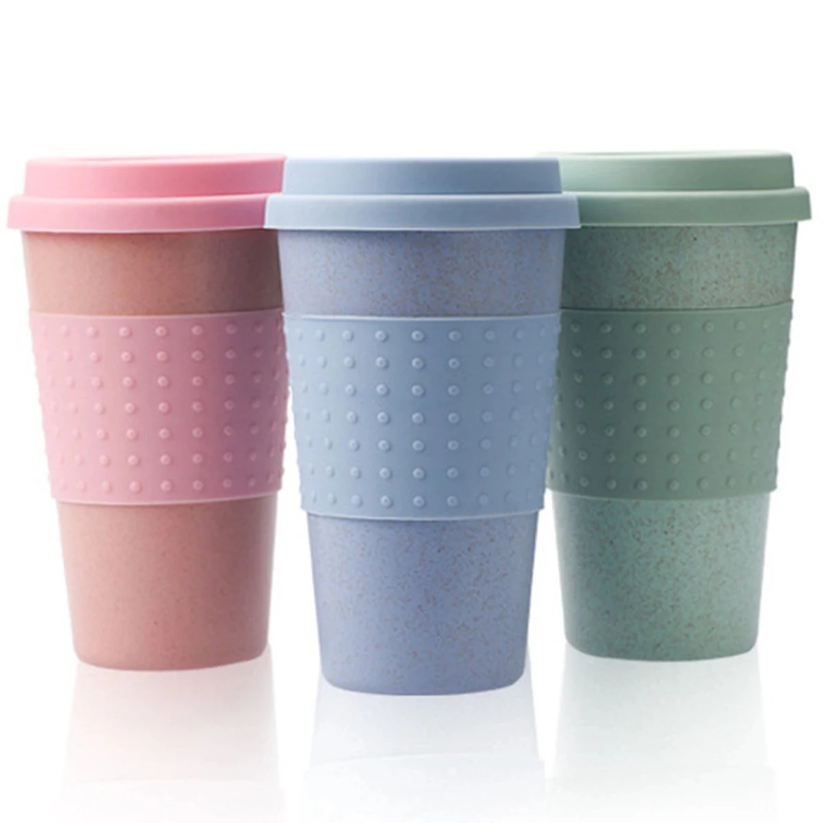 15 Oz. Wheat Straw Silicone Cup with Lid 1