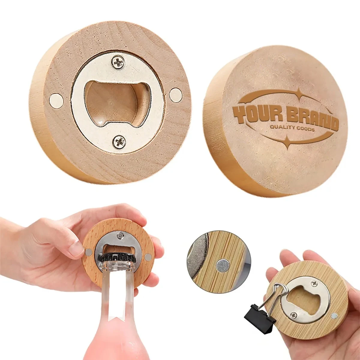 Beer Bottle Wooden Opener Stainless steel Fridge Magnets 1