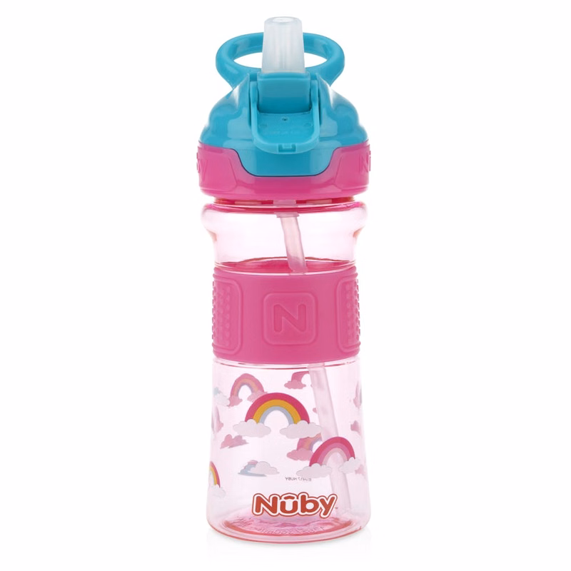 Nuby Push Button Flip-it Soft Spout Cups - Pink Rainbows 12 oz