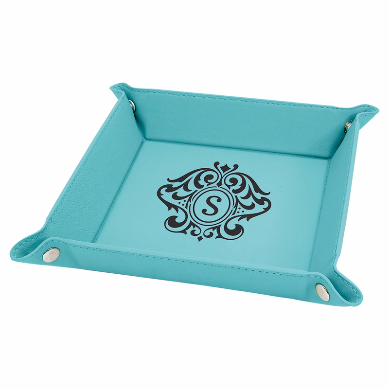 6" x 6" Teal Leatherette Snap Up Tray with Silver Snaps