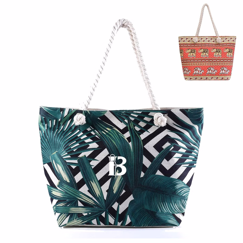Tropical Palm Leaves Tote Bag for Beach