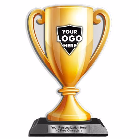 Acrylic Trophy: 6" Cup, CUSTOM Design, 3x5" Blac