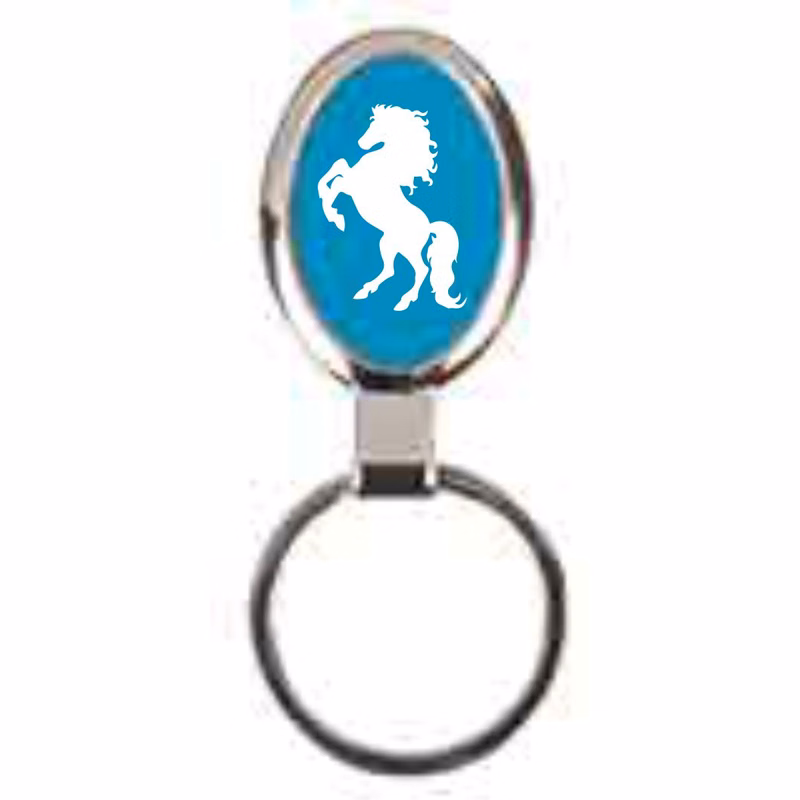 2 1/2" Blue Oval Metal Keychain