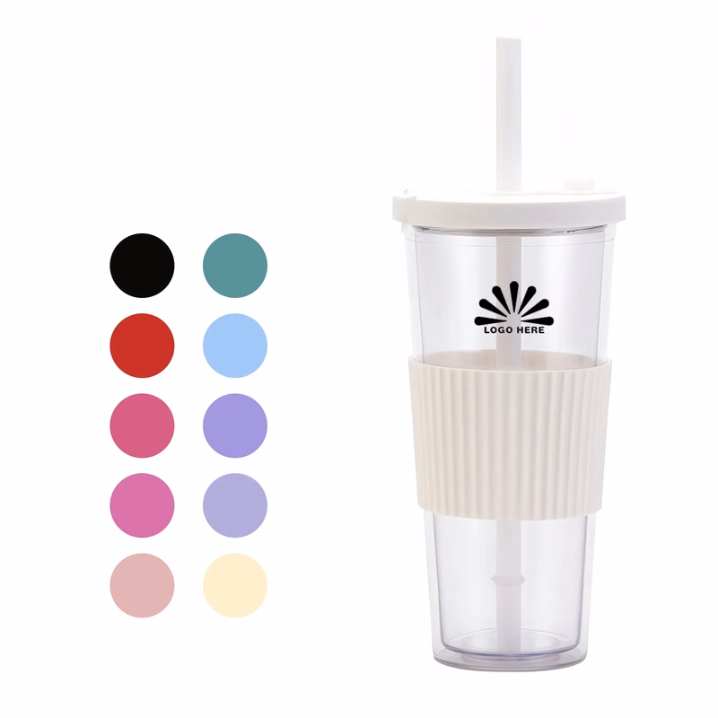 24Oz Double-Walled Cup with Lid and Straw