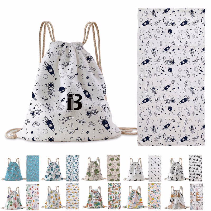 Folding Beach Towel w/ Drawstring Bag