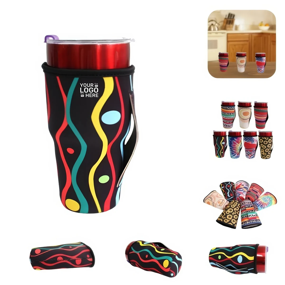 Beer Beverage Coffee Handle Cup Cooler, custom koozie with logo imprint 1