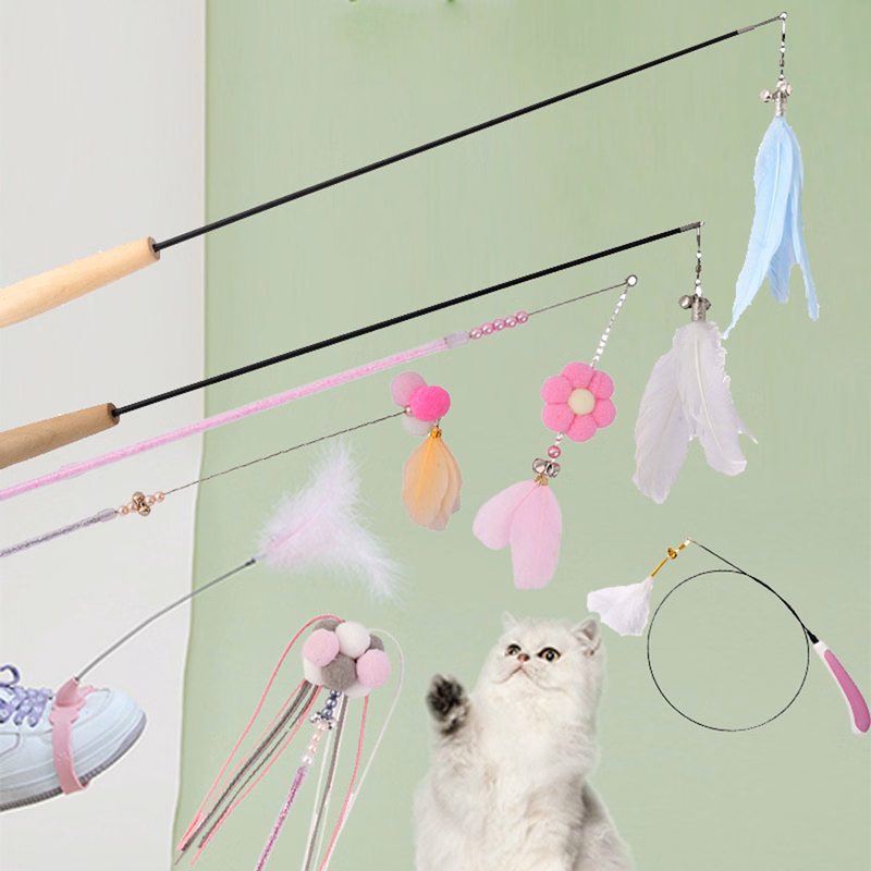 Pet Dog Cat Wand Toy Flower With Bell