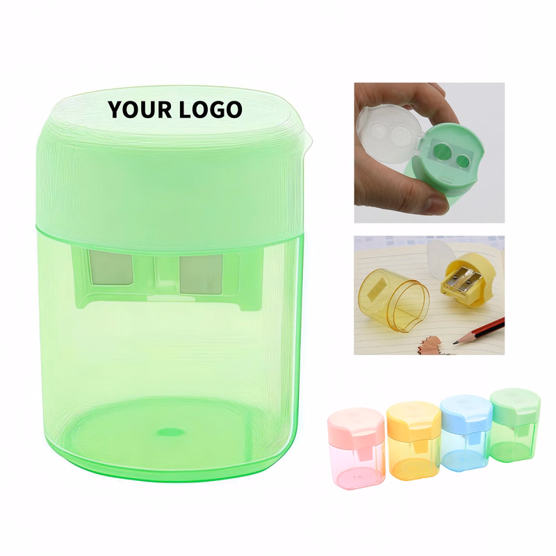 Double Hole Pencil Sharpener With Cover 2" Length X 2" Width X 1.6" Height