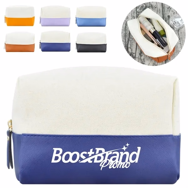 Custom Canvas & PU Leather Cosmetic Makeup Bag with Zip — Beauty Travel Organizer