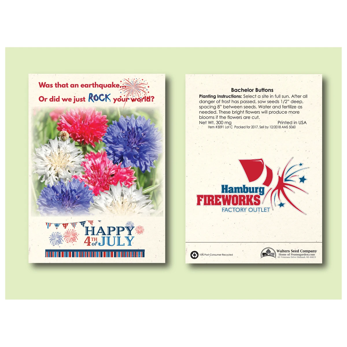 Bachelor Button Seed Packet - Size 3.25" x 4.5" 1