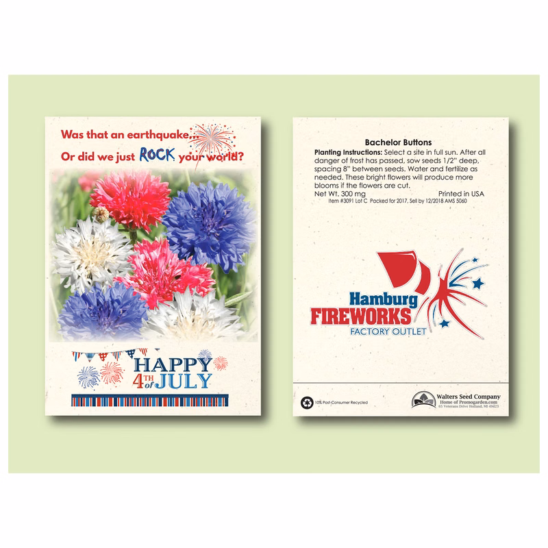 Bachelor Button Seed Packet - Size 3.25" x 4.5"