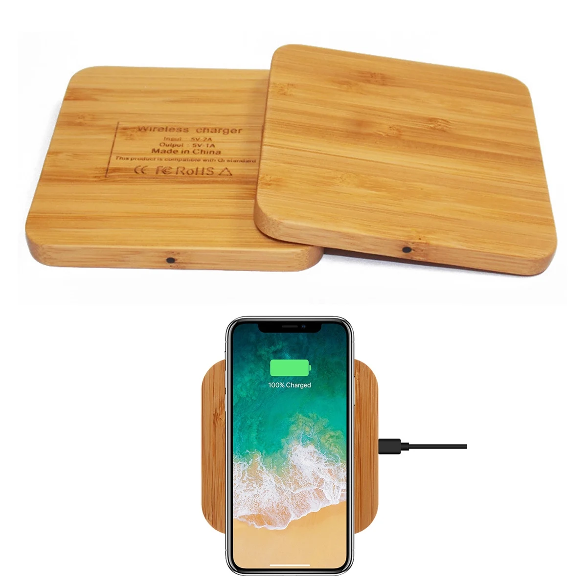 Bamboo 5W Wireless Charger w/ Dual Usb Ports 1