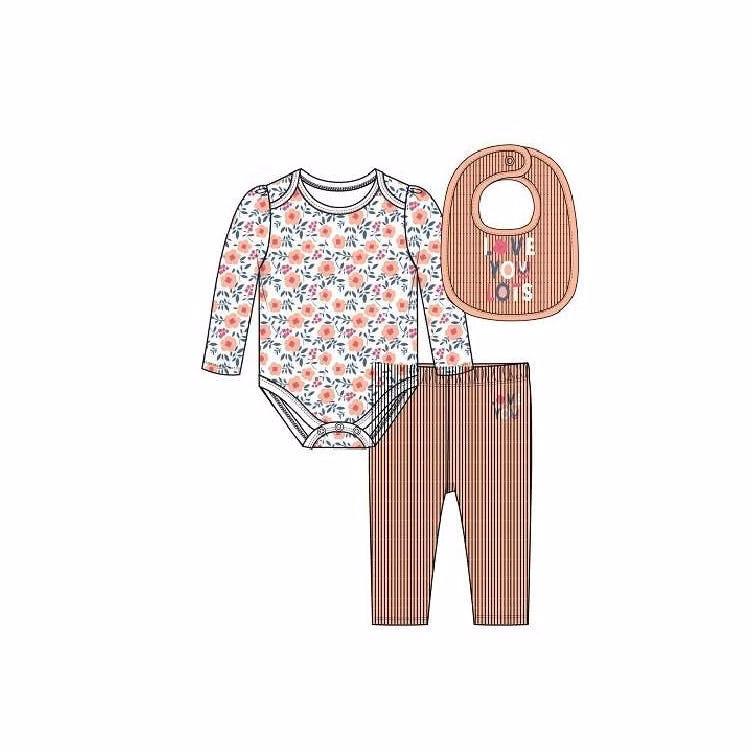 Girls' Bodysuit Set with Bib Rust 0-9M 3pc