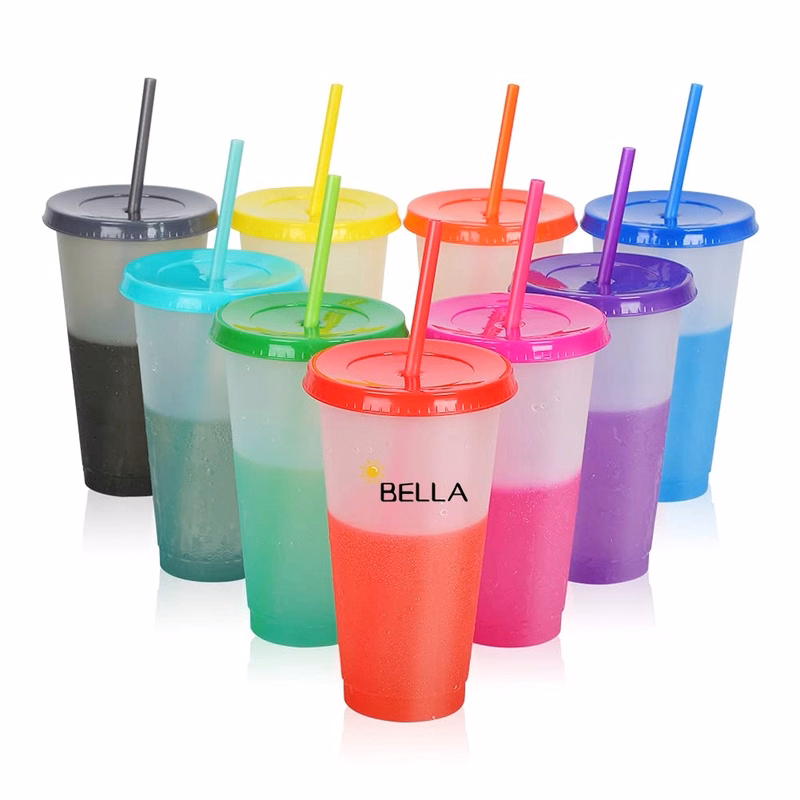 24Oz Color Changing Cup Reusable Tumbler With Lid & Straw