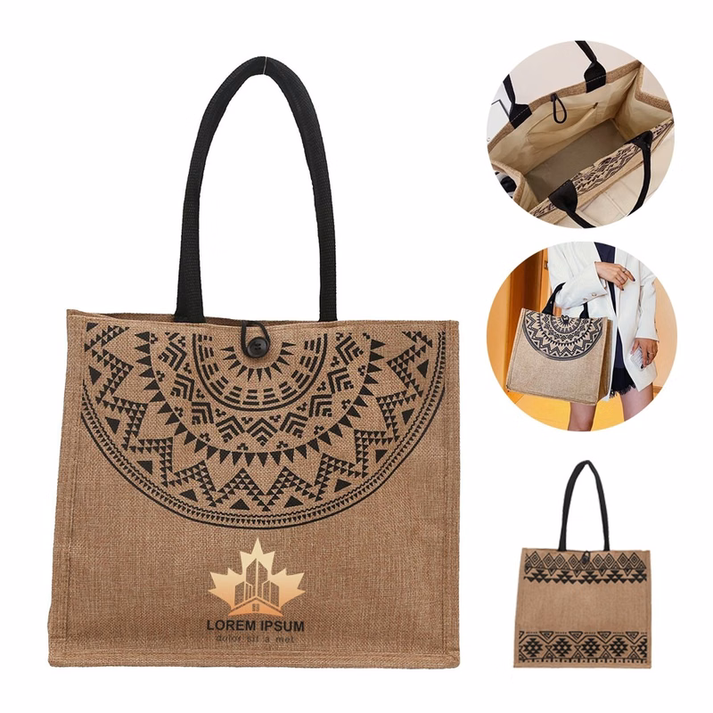 Vintage Printing Casual Flat Bottom Linen Tote Handbags
