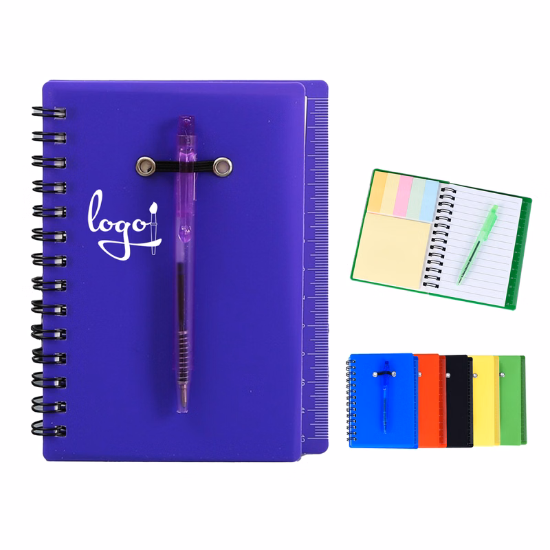 Ruler Cover Spiral Notebook With Pen And Sticky Notes