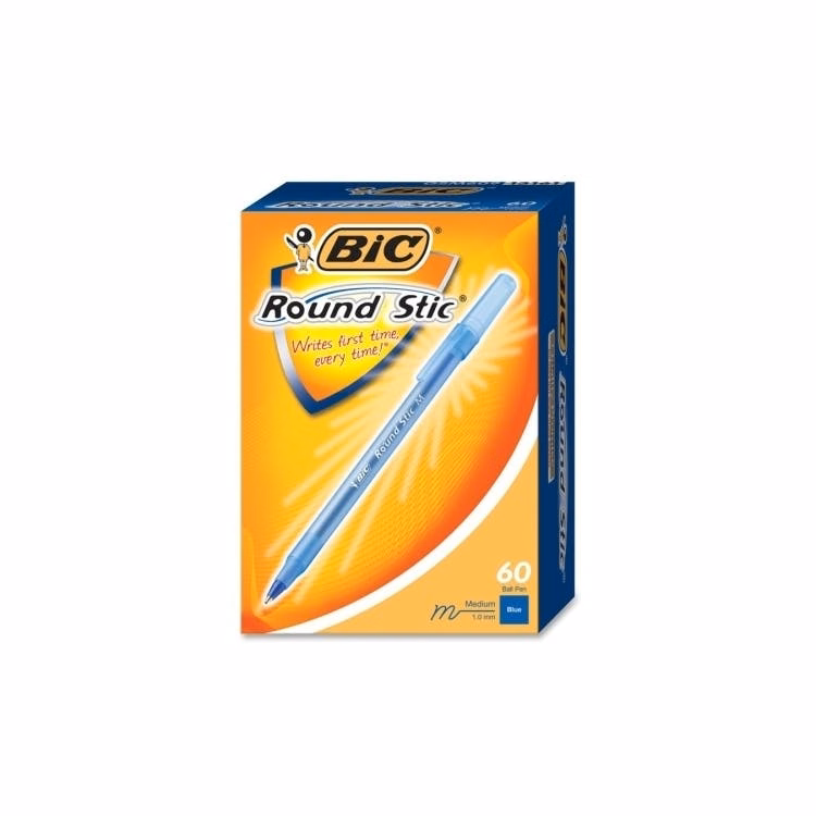 Bic Round Stick Ballpoint Pens - Med. Pt. Blue Ink