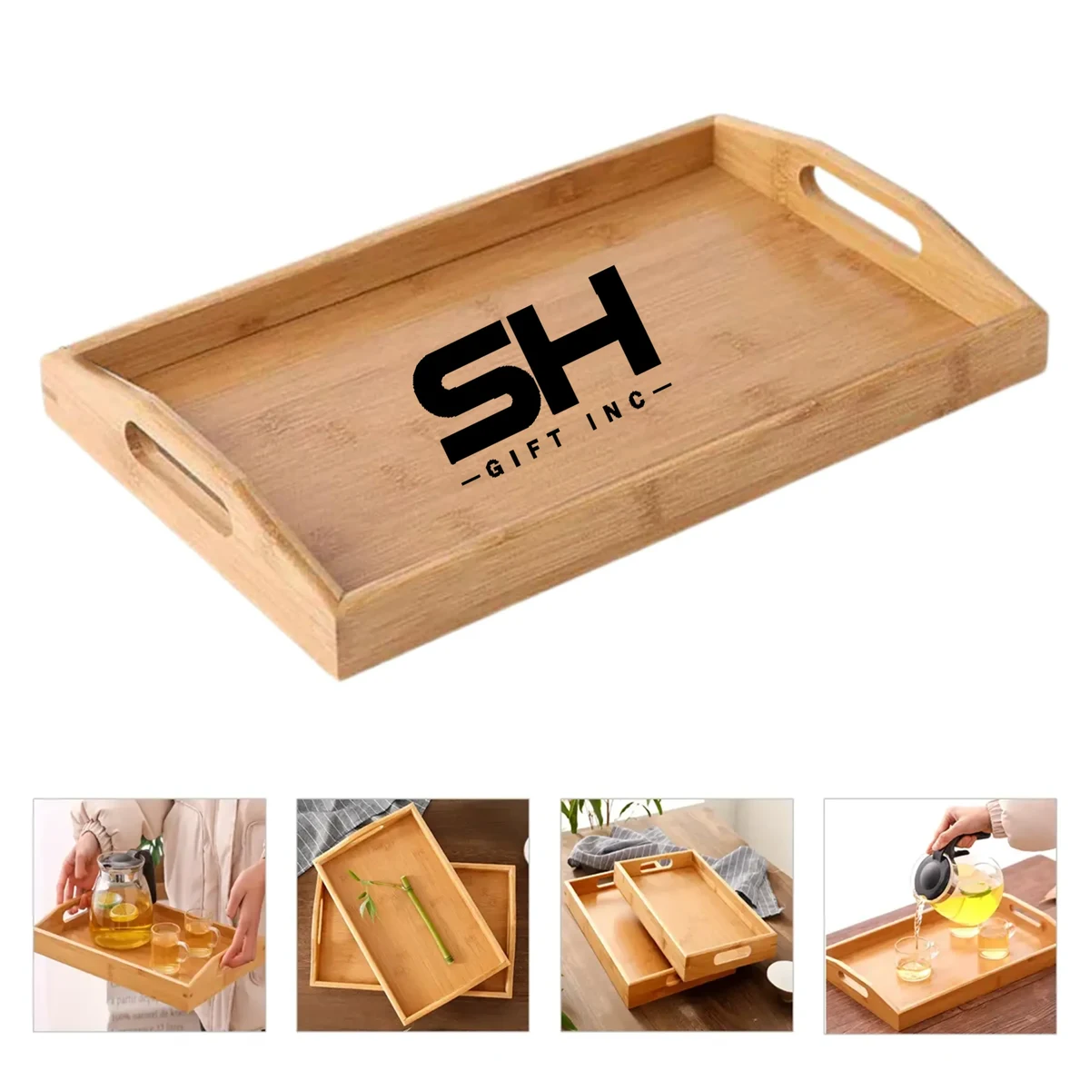 Bamboo Serving Tray with Handles 1