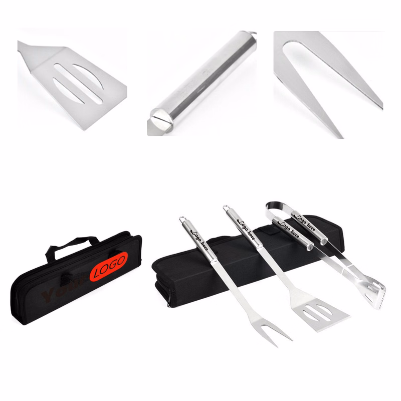 MOQ50 Custom 3-Piece BBQ Tool Set With Carrying Bag